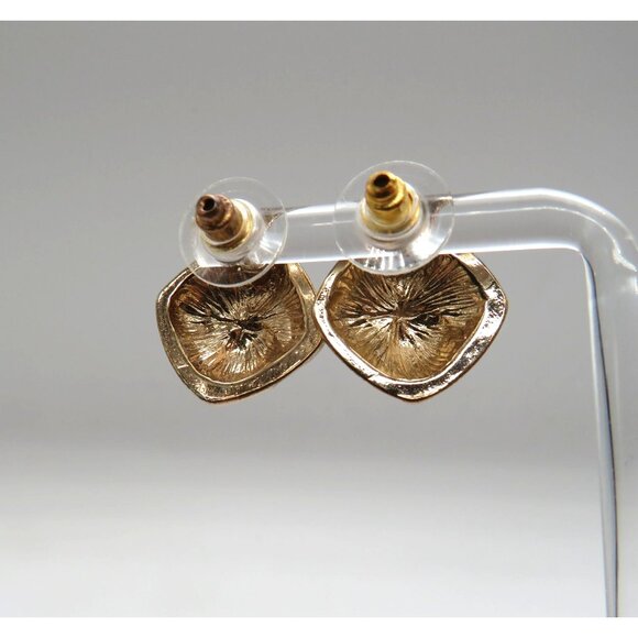 Vintage 80s Green Enamel Gold Tone Pierced Stud Square Abstract Animal Print - Picture 2 of 7